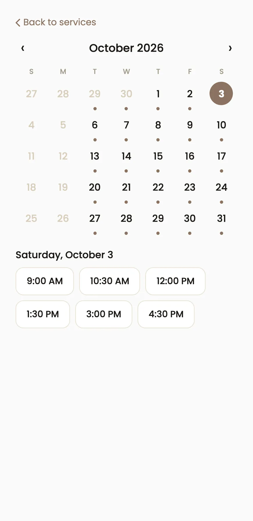 A booking page for a hairstylist, showing a service, a time and a deposit due at booking.